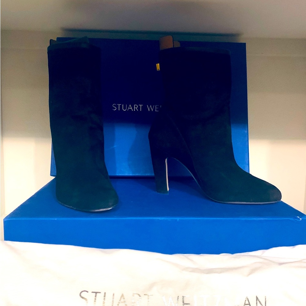 Stuart Weitzman ‘Brooks’ Suede Black HEEL SLOUCH Booties 7 (M30)